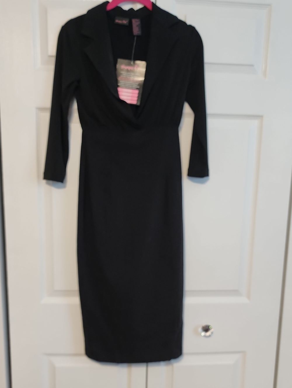Shape FX Black Midi V‑Neck Sheath Dress